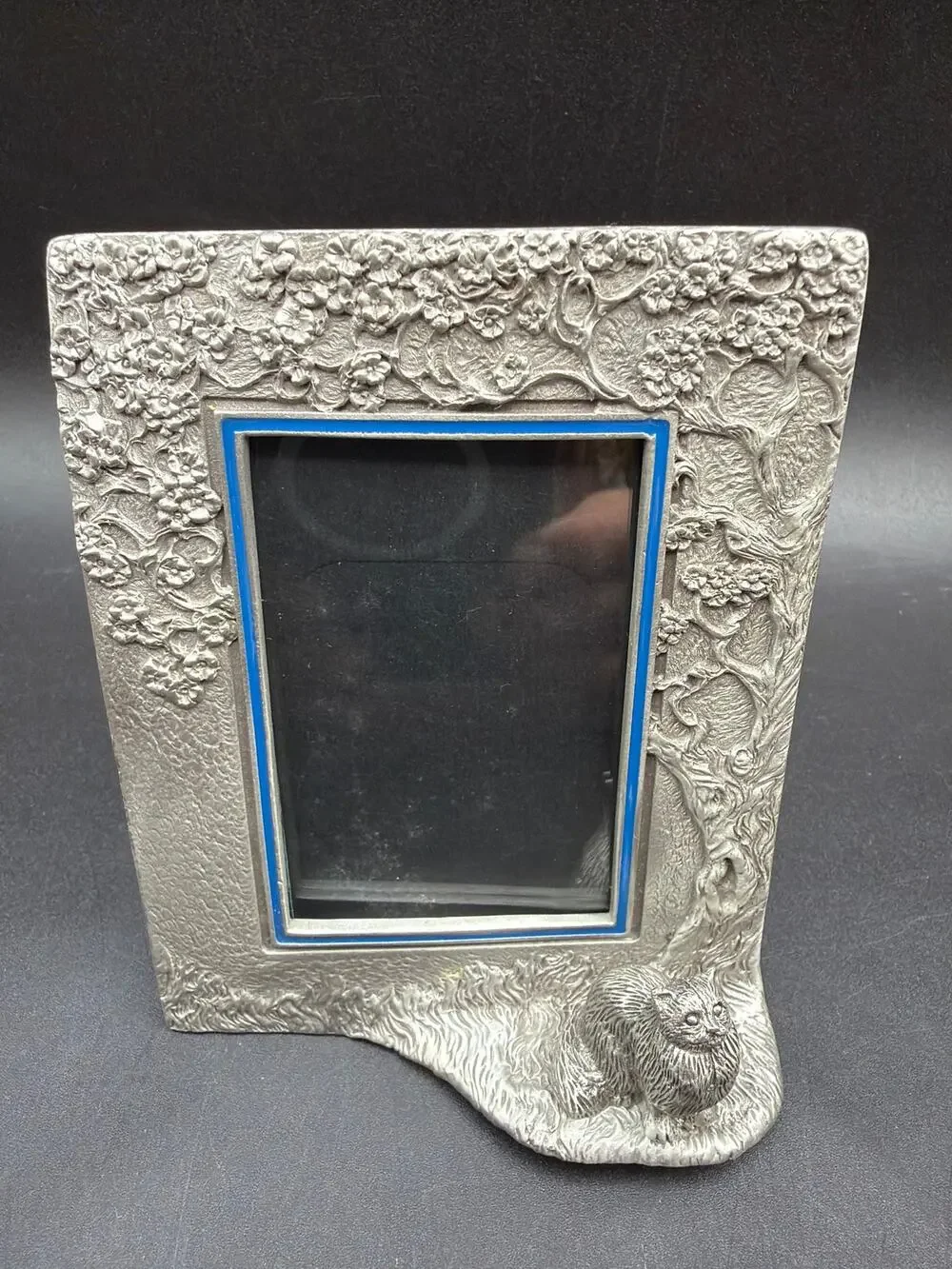 Vintage Rawcliffe Pewter Cat Picture Frame PF01 Woodland Tree Kitten Silver Tone